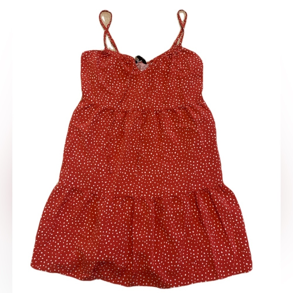 💜 George Red Polka Dot Tiered Babydoll Mini Dress - Women's XS